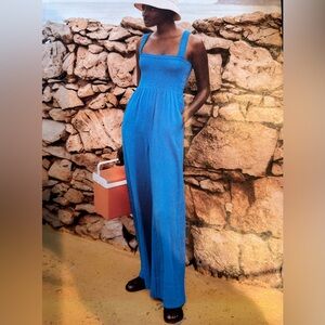 ME+EM 2 Cheesecloth Wide Leg Jumpsuit Tank Beach Aqua Blue EUC Vacation Ease